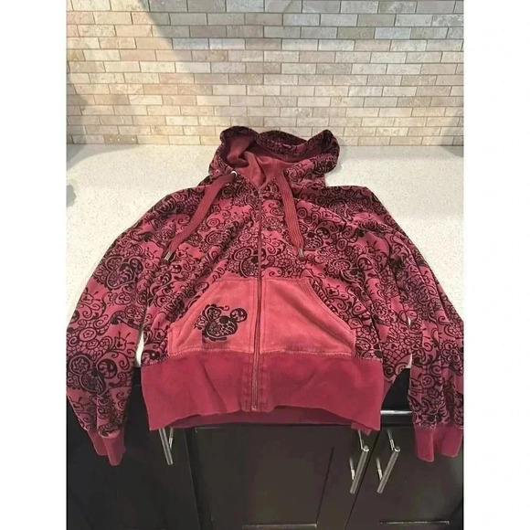 Disney Parks Hidden Mickey Maroon Velour 2 Piece Track Suit BP - Picture 2 of 11